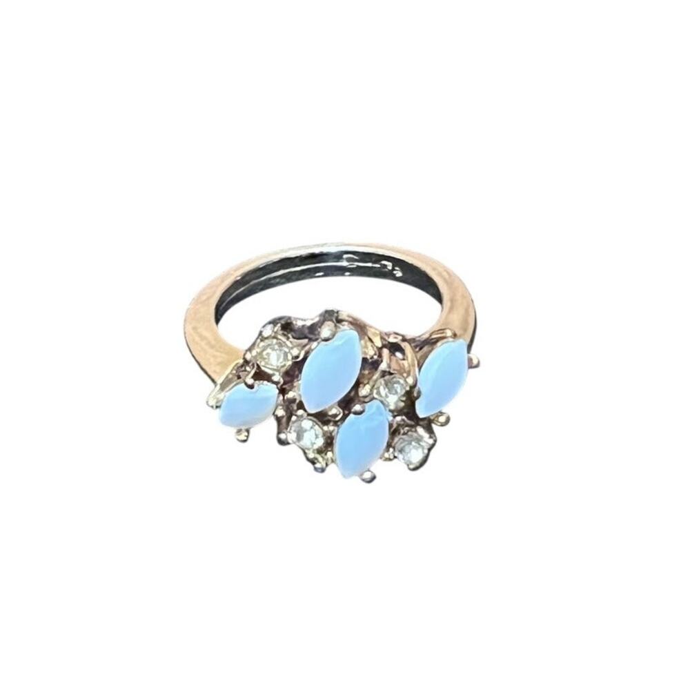 Vintage Uncas Gold Tone Ring Rhinestone & Simulated Opal Stones Size 5